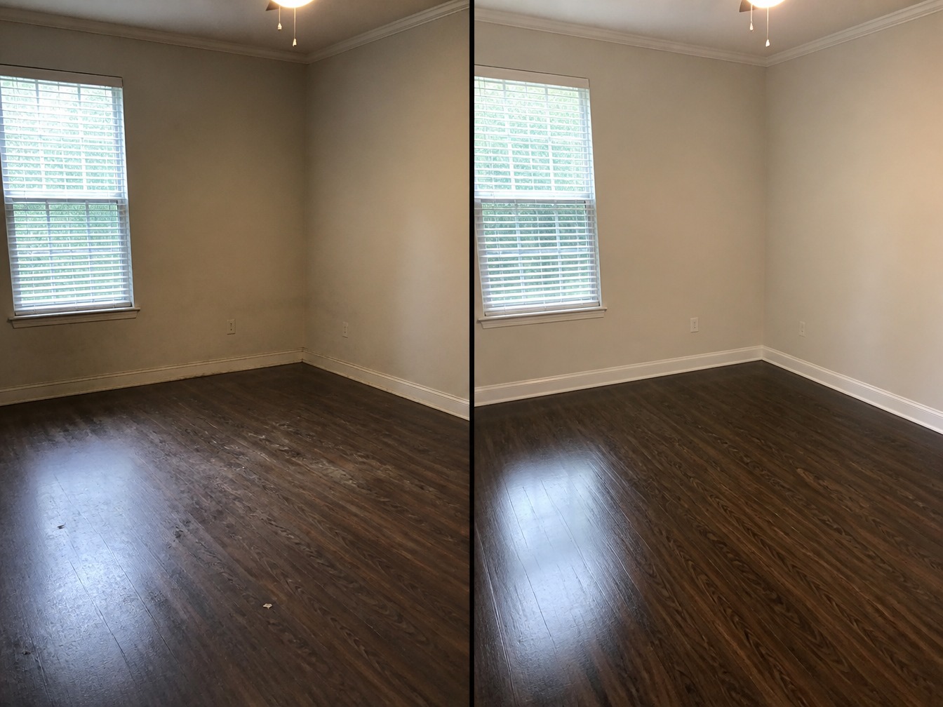 Before and after: living space cleaned and floors polished
